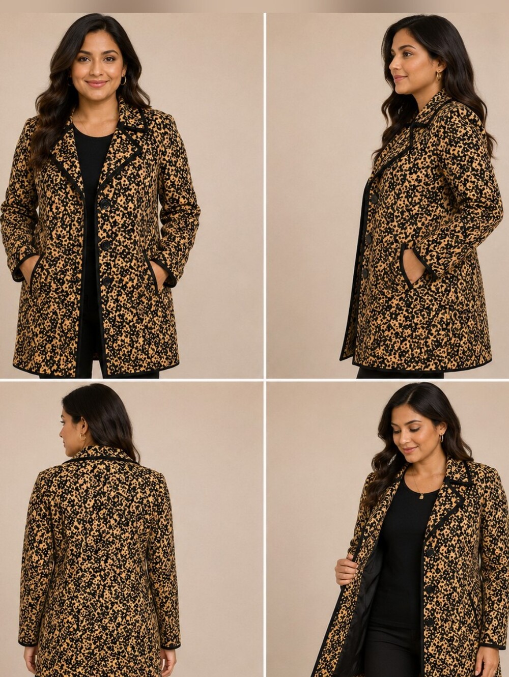 🍈Anne Klein Black and Tan Pixel Abstract Design Size XL Coat